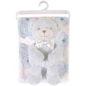 Stephan Baby 890811 Blue Plush Bear & Blanket Set